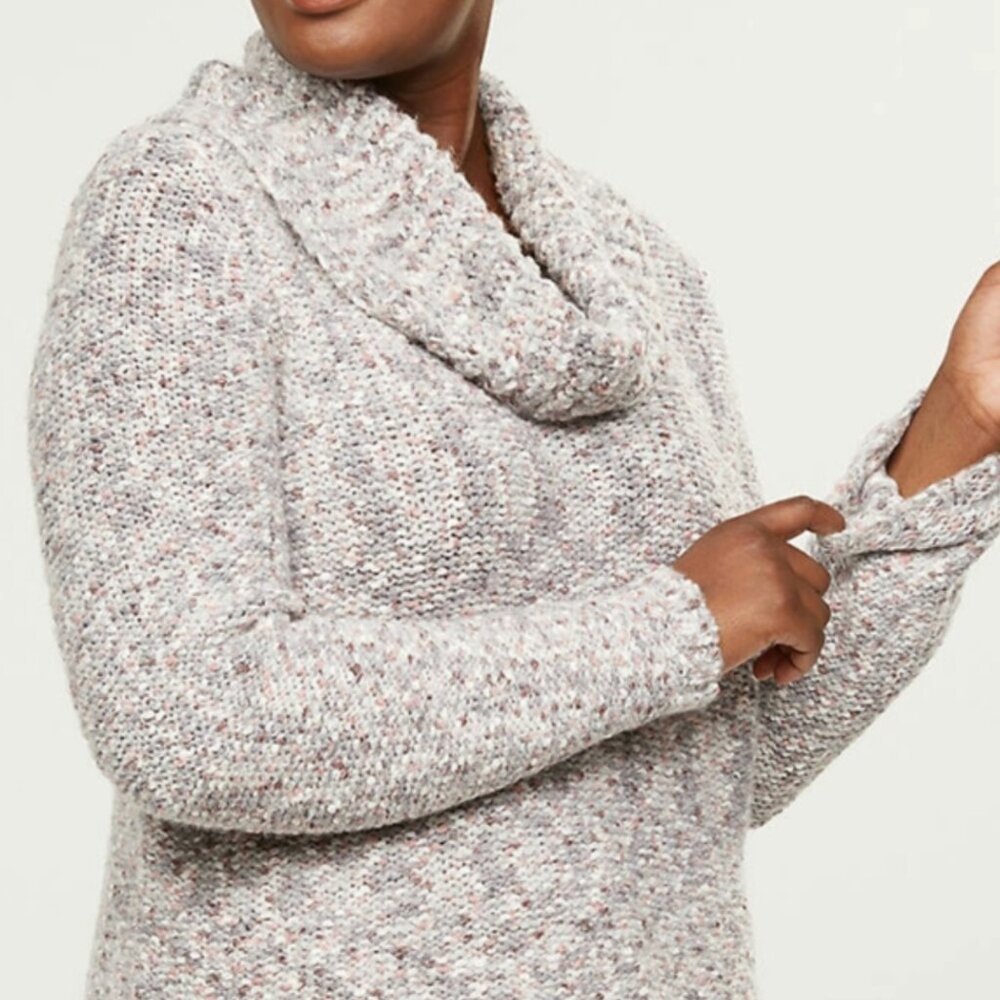 LANE BRYANT Plus Size Cowl Neck Sparkle Eyelash Sweater Gray Pink Chunky Knit 2X